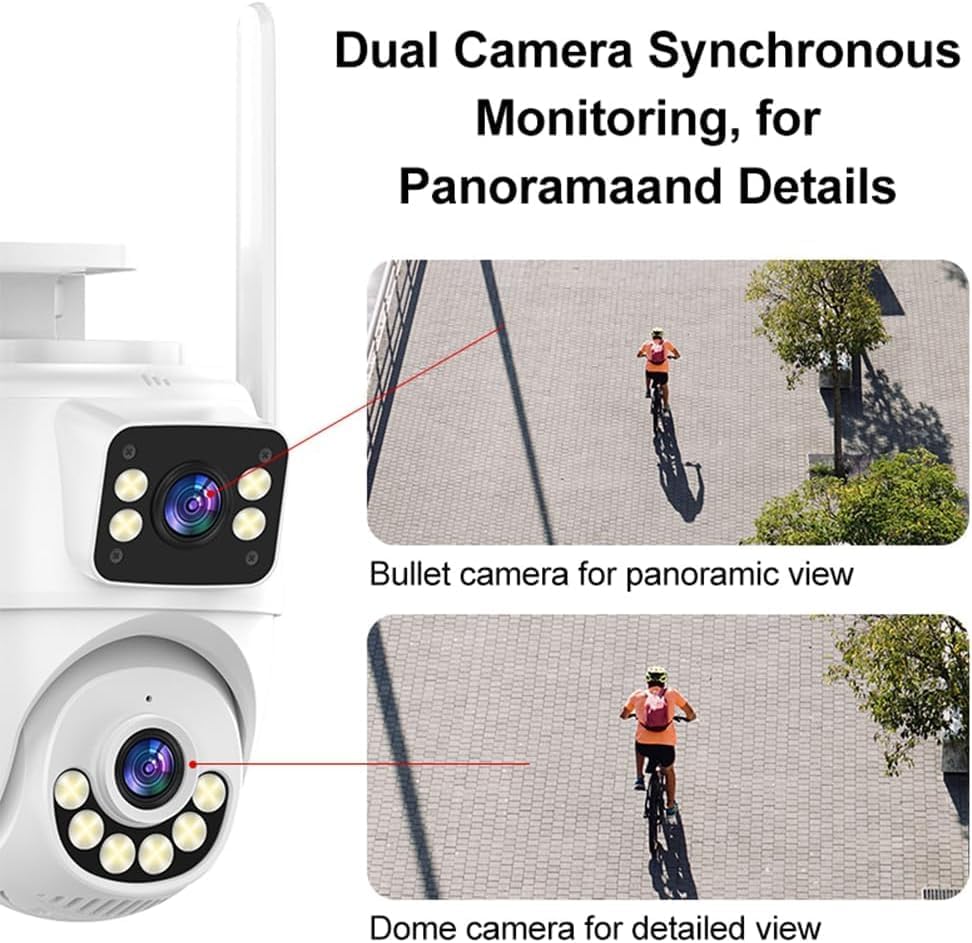 Camera de supraveghere dubla,WiFi 2K  comunicare bidirectionala, senzor de miscare, nightvision color, miscare Pan&Tilt 350°, impermeabila IP66, alba