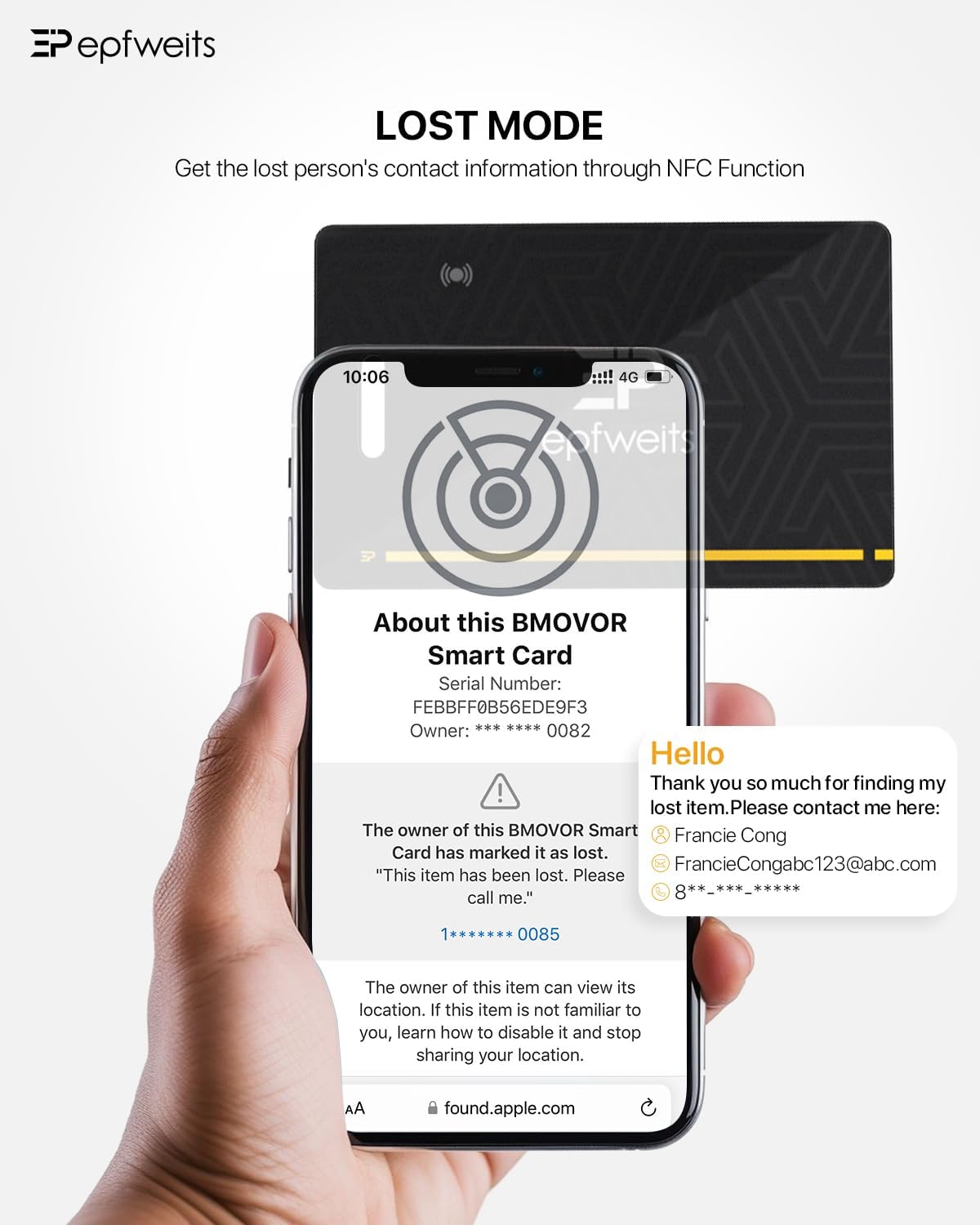Card smart, dispozitiv antipierdere portofel, localizator Bluetooth cu incarcare wireless, sonerie, 1.6 mm, 60 m, doar pentru Apple iOS Find My