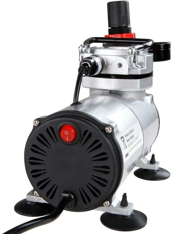 Set aerograf cu compresor cu regulator si filtru, airbrush cu pipete, furtun, si duze 0,2; 0,3; 0,5 mm, cu rezervor de 7 ml