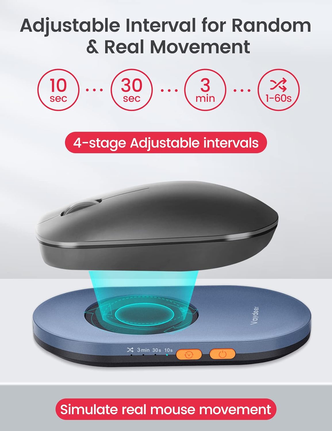 Mouse Jiggler ultra subtire Vaydeer, Plug and Play, cu buton pornit oprit, cu temporizator reglabil, nedetectabil, simuleaza miscarea cursorului