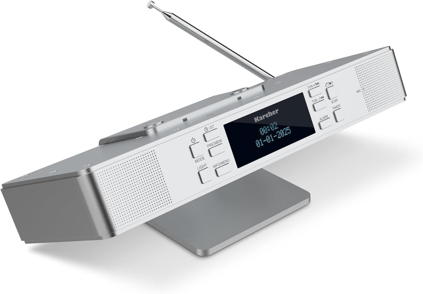 Radio de bucatarie, FM/DAB+, Bluetooth, iluminare LED integrata, ceas cu alarma si timer, montaj sub dulap, argintiu
