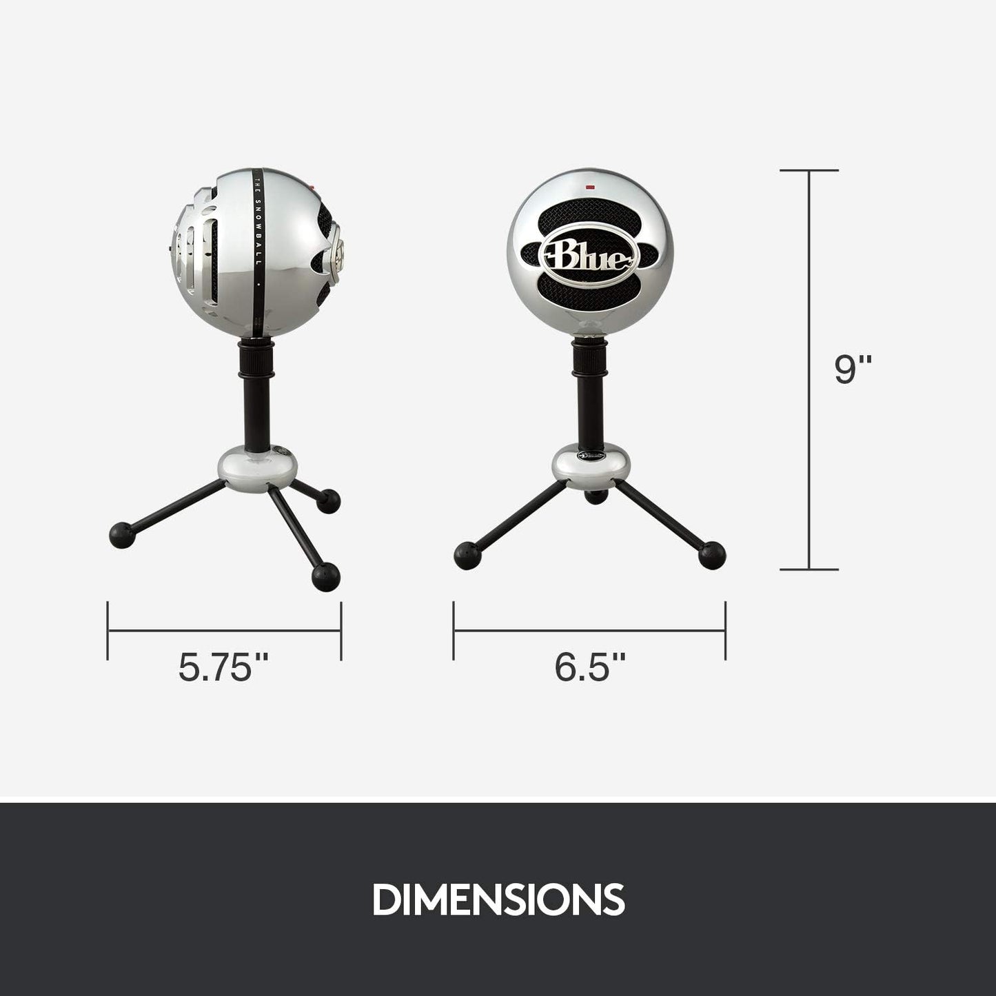 Microfon USB Blue Snowball, condensator cu 2 capsule, modele polare cardioid si omnidirectional, Plug & Play, pentru streaming, podcast, gaming, YouTube si conferinte, compatibil PC si Mac, argintiu