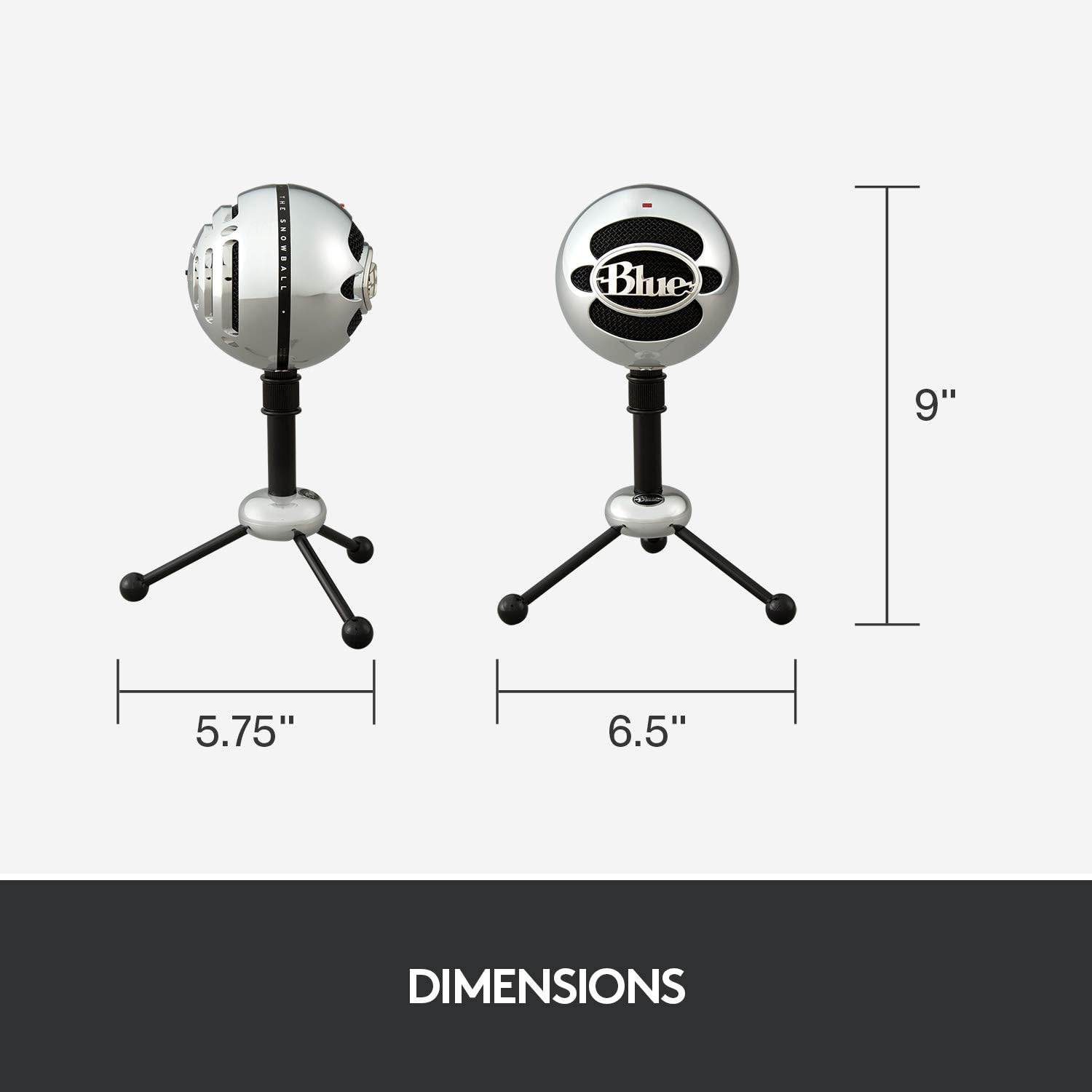 Microfon USB Blue Snowball, condensator cu 2 capsule, modele polare cardioid si omnidirectional, Plug & Play, pentru streaming, podcast, gaming, YouTube si conferinte, compatibil PC si Mac, argintiu