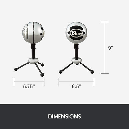 Microfon USB Blue Snowball, condensator cu 2 capsule, modele polare cardioid si omnidirectional, Plug & Play, pentru streaming, podcast, gaming, YouTube si conferinte, compatibil PC si Mac, argintiu