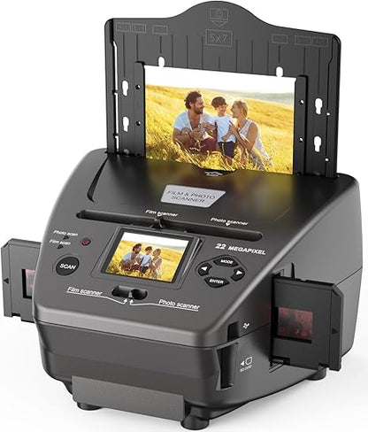 Scanner de film, diapozitive si poze, cu afisaj LCD de 2.4 inch, converteste in format digital, cu slot card SD si USB, de 22 MP