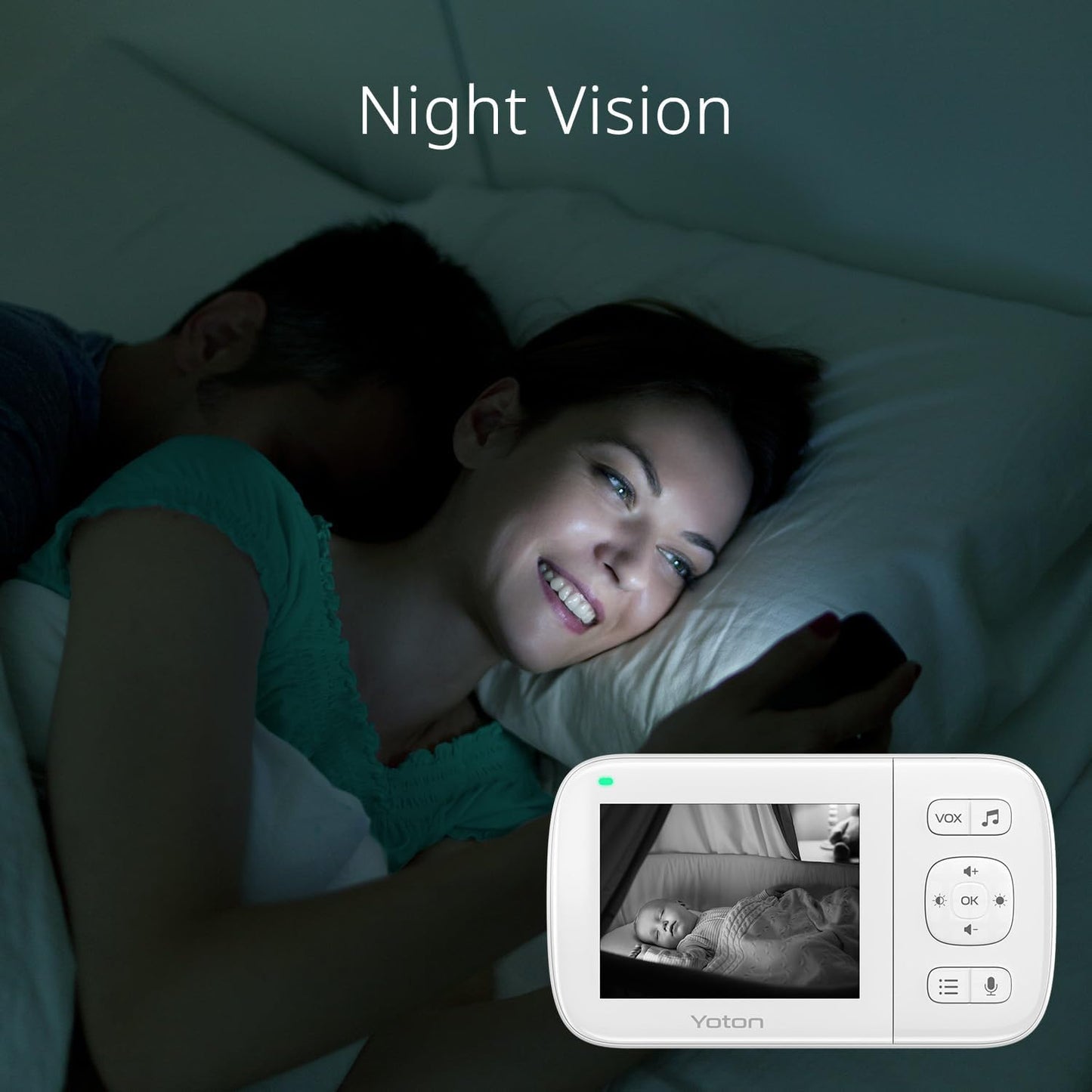 Set baby monitor Wireless, cu camera, afisaj 3.5 inch, acumulator 1200 mAh, mod VOX, nightvision, alarma, comunicare bidirectionala, monitorizare temperaturii, 8 cantece de leagan, monitorizare bebelus, alb