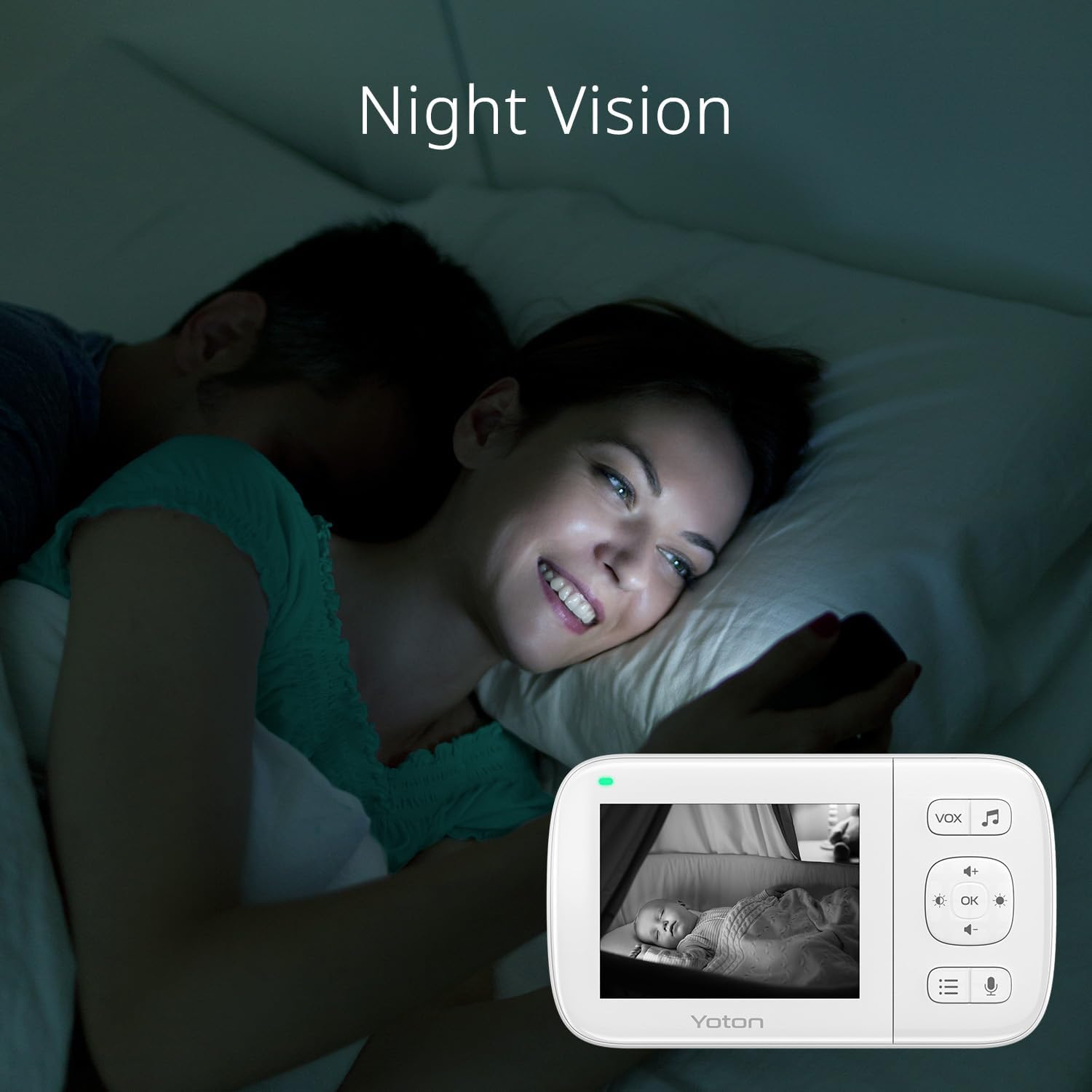 Set baby monitor Wireless, cu camera, afisaj 3.5 inch, acumulator 1200 mAh, mod VOX, nightvision, alarma, comunicare bidirectionala, monitorizare temperaturii, 8 cantece de leagan, monitorizare bebelus, alb