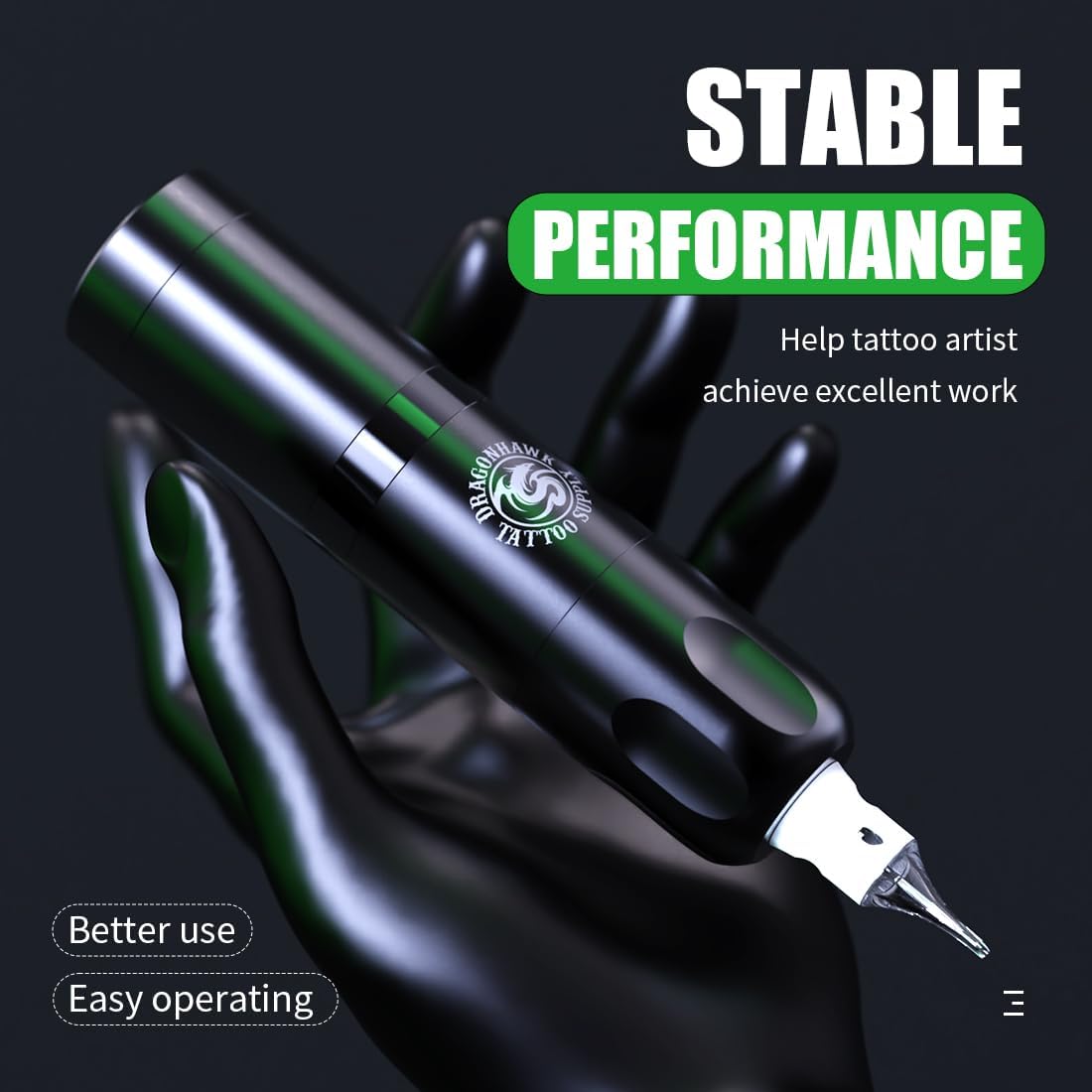 Set aparat de tatuaj wireless, masina rotativa tip stilou, cu 2 acumulatori 1500 mAh, cu incarcare USB C, display LCD ace tip cartus, 10 ml tus de tatuat, piele artificiala si cupe pentru cerneala in cutie dura pentru depozitare si transport