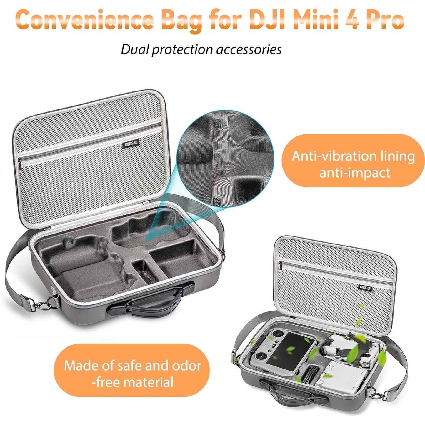 Husa de protectie drona DJI Mini 4 Pro si controler DJI RC 2, geanta de transport impermeabila, portabila 32 x 24 x 9 cm, rezistenta la socuri, cu maner si curea de umar, gri
