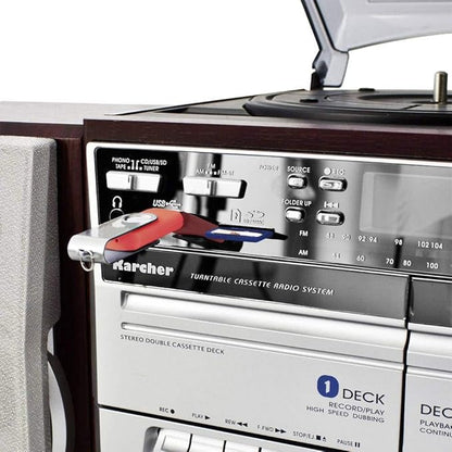 Sistem audio compact cu Pick-up, CD player, caseta, radio, slot card SD si USB, cu difuzoare si telecomanda