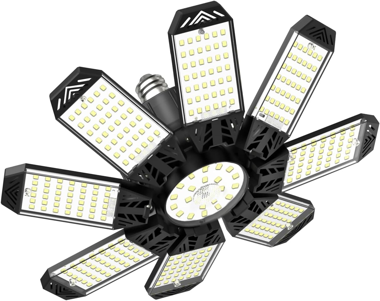 Lampa LED 210W, 21000lm, 6500K, 8+1 panouri reglabile 360°, dulie E27/E26, iluminare super puternica pentru atelier, depozit sau subsol, clasa energetica F