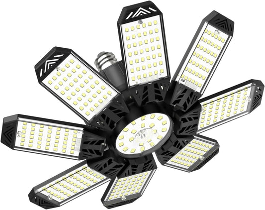 Lampa LED 210W, 21000lm, 6500K, 8+1 panouri reglabile 360°, dulie E27/E26, iluminare super puternica pentru atelier, depozit sau subsol, clasa energetica F