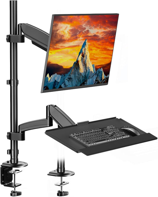Suport monitor cu raft pentru tastatură - pentru suport monitor cu arc pe gaz de 17-32 inch, până la 9 kg,