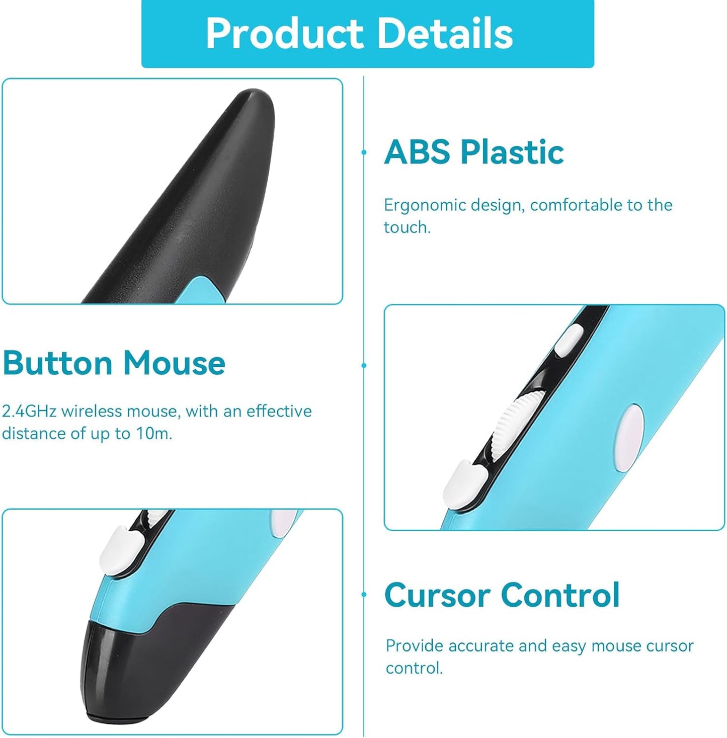 Mouse Wireless tip stilou 2.4G, vertical si ergonomic, optic, mini receptor radio USB, conexiune USB-C si micro, compatibil PC, Laptop, Notebook, Windows 7/8/Vista/XP/2000 si macOS – Pentru dreptaci si stangaci