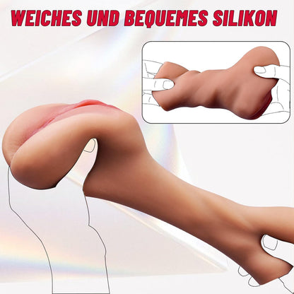 Masturbator realist 2 in 1 tip vagin si anus, cu vibrator, 10 trepte vibratii,  jucarie sexuala pentru barbati