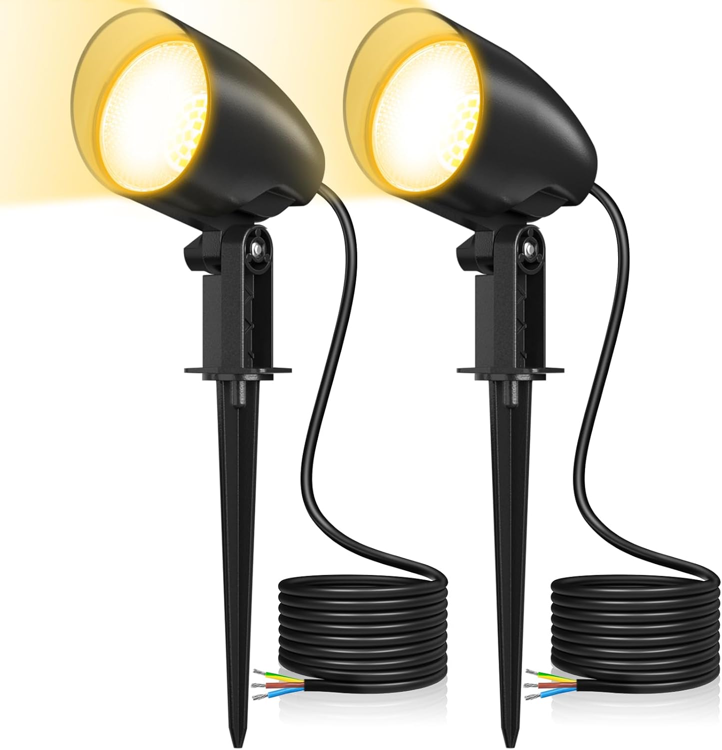 Set 2 proiectoare, lampi gradina 20W, alb cald 2700K, impermeabile IP66, cu tarus de pamant si cablu de 1 m, iluminat exterior pentru gradina, curte, petrecere