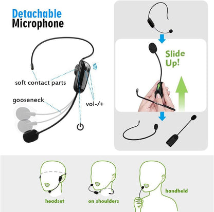 Amplificator vocal wireless SHIDU 18W, sistem PA portabil IPX5, Bluetooth 4.2, microfon UHF si casti reincarcabile, difuzor portabil pentru scoli, ghiduri turistice sau evenimente outdoor