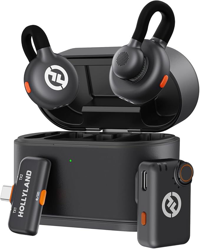 Microfon Lavalier Wireless Hollyland Lark M2S Mini Combo (Camera RX+Type-C RX) pentru Camera/iPhone/Android/Laptop, 7g Usor, Clip din Titan, Raza 300m, Vlogging, Streaming