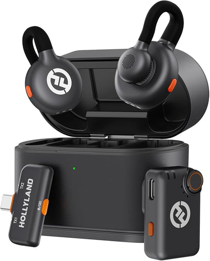 Microfon Lavalier Wireless Hollyland Lark M2S Mini Combo (Camera RX+Type-C RX) pentru Camera/iPhone/Android/Laptop, 7g Usor, Clip din Titan, Raza 300m, Vlogging, Streaming