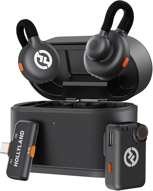 Microfon Lavalier Wireless Hollyland Lark M2S Mini Combo (Camera RX+Type-C RX) pentru Camera/iPhone/Android/Laptop, 7g Usor, Clip din Titan, Raza 300m, Vlogging, Streaming