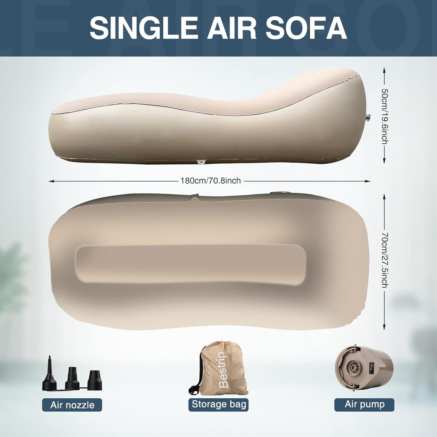 Saltea gonflabila cu pompa de aer incorporata, 180 x 70 x 50 cm, capacitate 150 kg, design ergonomic, pentru camping, utilizare interior si exterior, maro