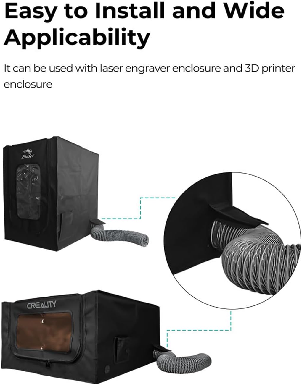 Kit ventilator pentru husa imprimanta 3D Ender Plus, extractor 4000 Rpm, cu tub flexibil si colier pentru furtun