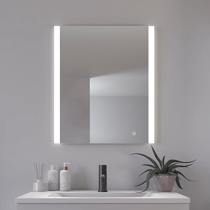Oglinda de baie cu iluminare LED frontala si spate, 60 x 70 cm, reglabila cu functie tactila, functie memorie, impermeabil IP44, culori clare si naturale, alb