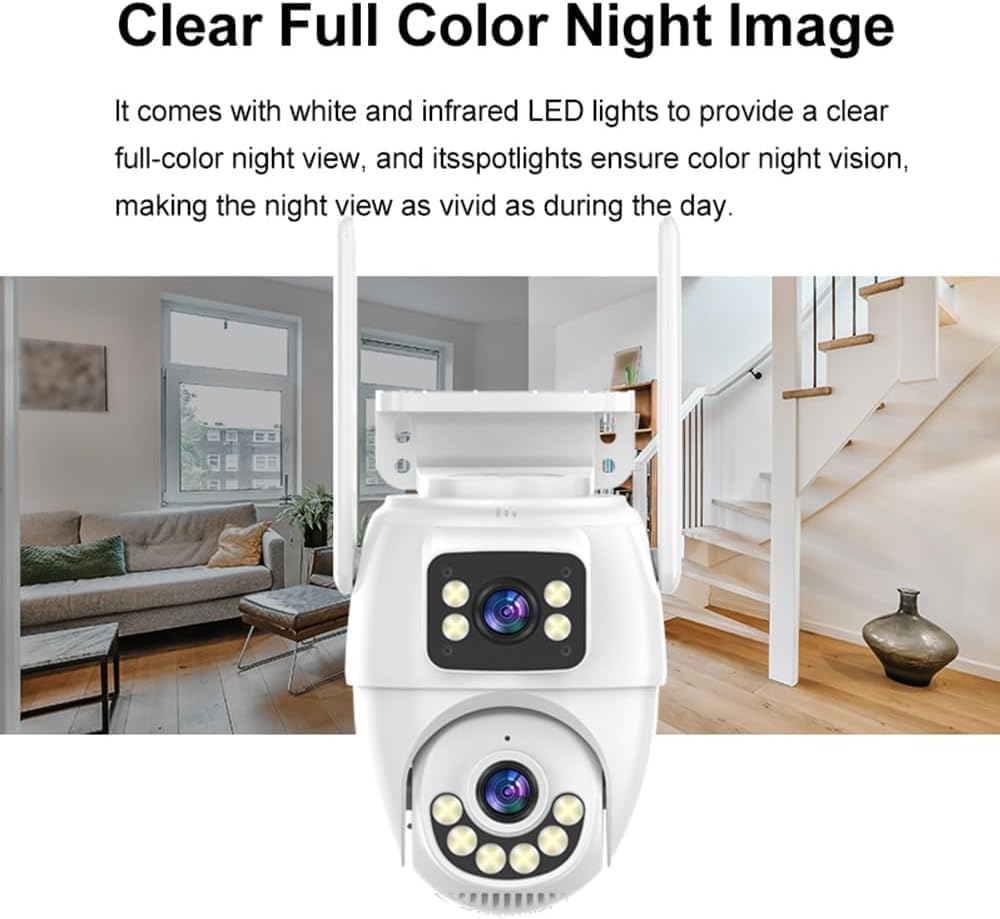 Camera de supraveghere dubla,WiFi 2K  comunicare bidirectionala, senzor de miscare, nightvision color, miscare Pan&Tilt 350°, impermeabila IP66, alba