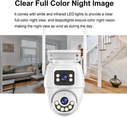 Camera de supraveghere dubla,WiFi 2K  comunicare bidirectionala, senzor de miscare, nightvision color, miscare Pan&Tilt 350°, impermeabila IP66, alba