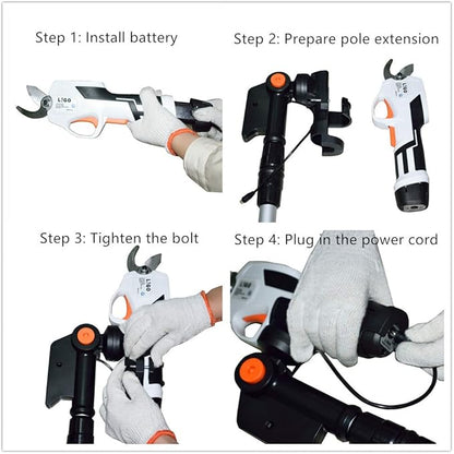 Foarfeca electrica de gradina, cu maner telescopic 190 cm, baterie de 7, 2 V, acumulator 1500 mAh, 1, 9 kg, max 13 mm, foarfece de gradina pentru tufe de trandafiri si taierea pomilor fructiferi