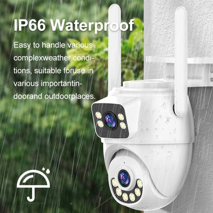 Camera de supraveghere dubla,WiFi 2K  comunicare bidirectionala, senzor de miscare, nightvision color, miscare Pan&Tilt 350°, impermeabila IP66, alba