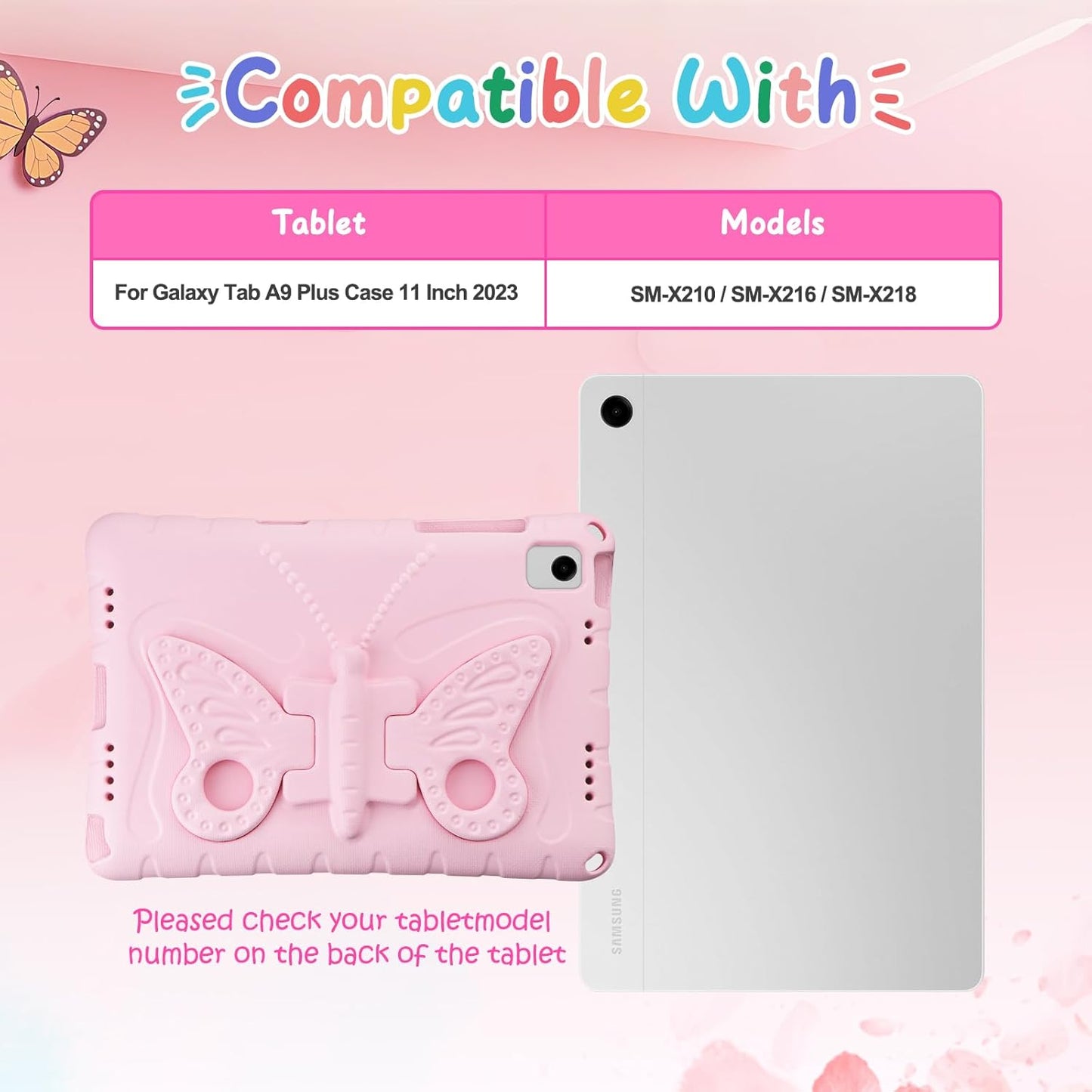 Husa pentru Samsung Galaxy Tab A9+ 11" (2023) – Protectie socuri, suport fluture si curea umar, roz