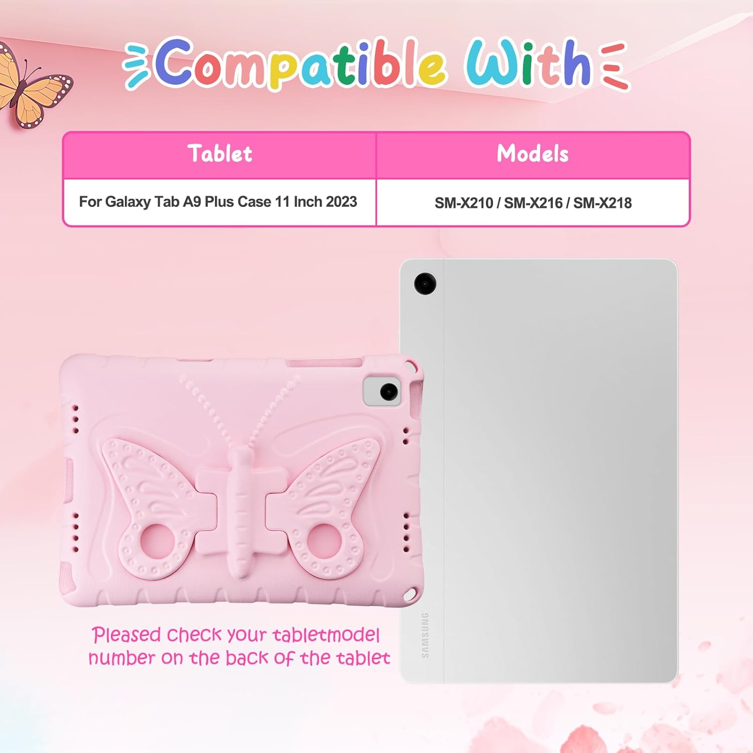 Husa pentru Samsung Galaxy Tab A9+ 11" (2023) – Protectie socuri, suport fluture si curea umar, roz