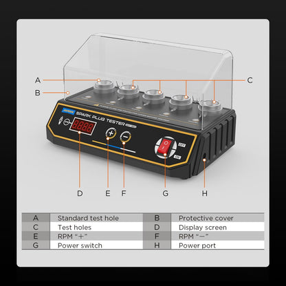 Tester bujii auto cu 5 socluri, AUTOOL SPT360, pentru masini si motociclete, 200-9000 RPM, cu display LCD, 20 x 15 x 10 cm, negru