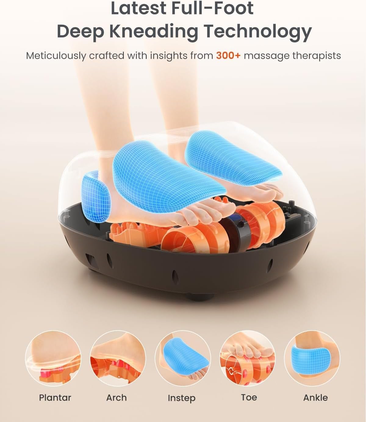 Aparat de masaj pentru picioare RENPHO, Shiatsu cu role, compresie cu aer, incalzire infrarosu, 3 niveluri intensitate masaj si presiune, design ergonomic, husa detasabila si lavabila, potrivit pana la marimea 46, pentru relaxare