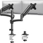 Suport 2 monitoare 26, 6-32 inch, VESA 75/100 mm, greutate suportata pana 10 kg, rotire 360°, inclinare 70°, inaltime reglabila, amortizor cu gaz integrat, prindere prin clema sau inel de montare, negru