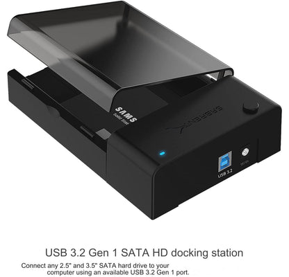 Docking Station pentru HDD/SSD extern, carcasa rack de 2,5-3,5 inchi, SATA, UASP, USB 3.0, USB 3.2 Gen1, plug and play, cu sursa de alimentare DC 12 V, rata de transfer 5 Gbps, cablu tip A de 1.8 m