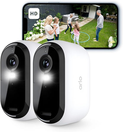 Camera De Securitate Exterioara Arlo Essential 2 Hd Alimentata Cu Baterie, Cu Wi-Fi, Wireless, Video 1080P, Vedere Nocturna Color, Lumina, Detector De Miscare, Sirena, Audio Bidirectional, Smart Home + Versiune De Proba A Planului Arlo Secure, Set De 2