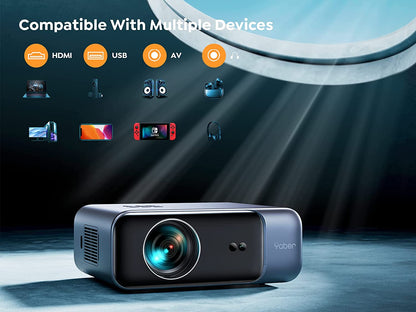 Videoproiector WiFi 6, Bluetooth, 15000 lumeni, 1080P Full HD, Auto Focus,  suporta 4K, auto Keystone, Home Cinema pentru martphone/TV Stick/PPT/PS5, Yaber Pro V9