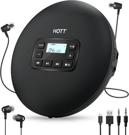 CD player portabil cu casti, protectie anti-saritura si socuri, permite redarea muzicii / invatarea limbilor straine, negru