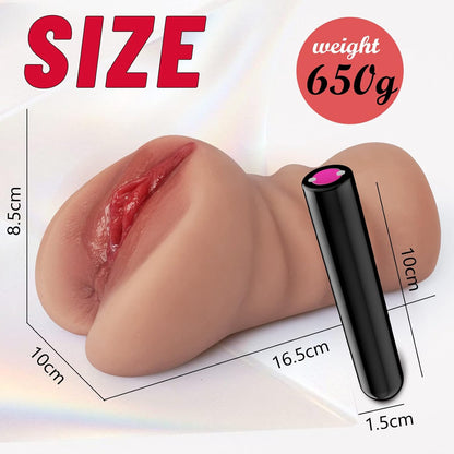 Masturbator realist 2 in 1 tip vagin si anus, cu vibrator, 10 trepte vibratii,  jucarie sexuala pentru barbati