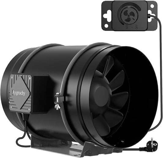 Ventilator evacuare aer 200 mm, 935 m³/h, 2300 rpm, 70 W, zgomot 42 dB, pentru instalatii de interior, agricultura verticala, uscare comerciala si filtrare a aerului