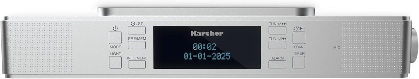 Radio de bucatarie, FM/DAB+, Bluetooth, iluminare LED integrata, ceas cu alarma si timer, montaj sub dulap, argintiu