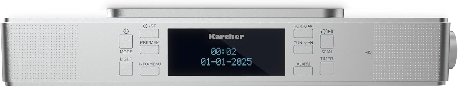 Radio de bucatarie, FM/DAB+, Bluetooth, iluminare LED integrata, ceas cu alarma si timer, montaj sub dulap, argintiu