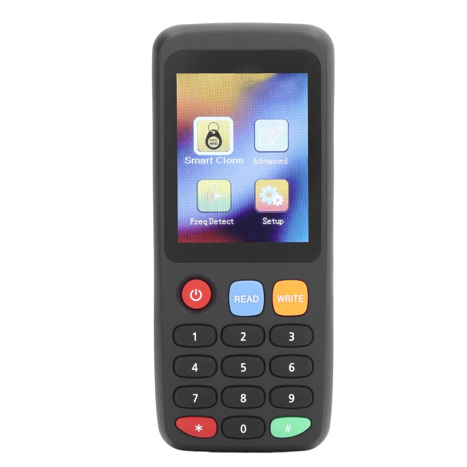 Set copiator si cititor RFID, NFC, 1 x Adaptor OTG, cu 5 x carduri, 5 x Breloc UID programabile, cu 7 frecvente programabile, 13,56 MHz, 125 KHz, 175 KHz, 250 KHz, 300 KHz, 375 KHz, 500 KHz, ecran LCD, negru