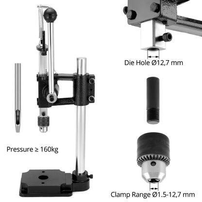 Presa pentru perforat pielea, masina profesionala de stantat si embosare piele, perforator cu mandrina 12, 7 mm, ergonomic, din metal