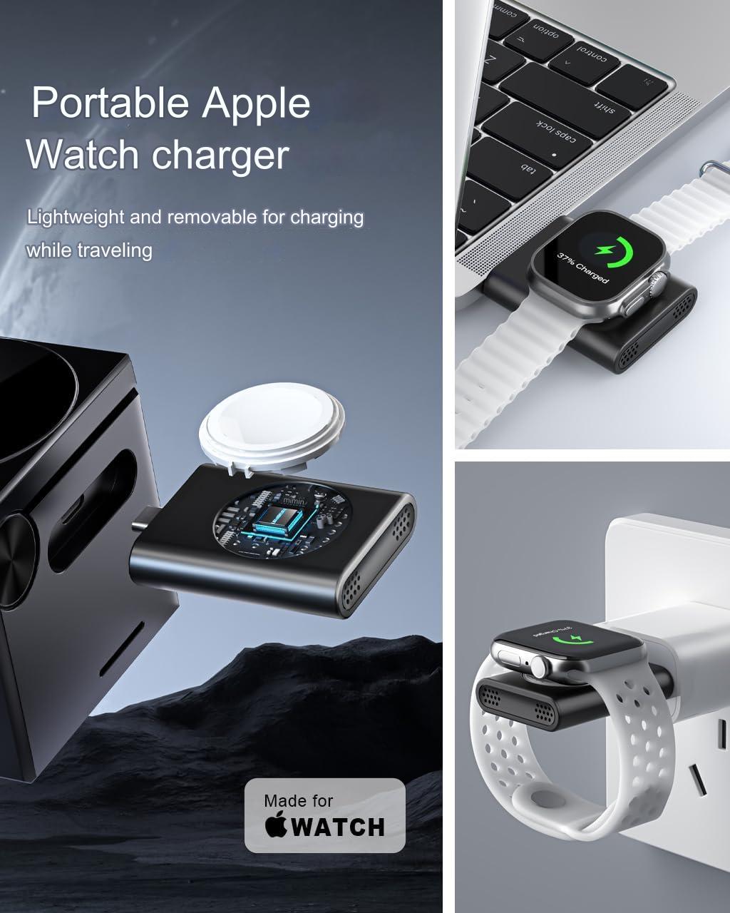 Statie de incarcare 3 in 1 wireless, compatibil MagSafe, 15W Pro, incarcator Apple Watch detasabil, pentru iPhone 15/14/13/12, Apple iWatch si AirPods