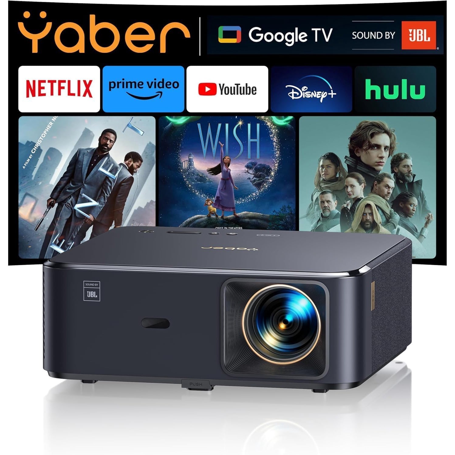 Videoproiector smart cu Android TV 11.0, WiFi 6, Bluetooth, 1000 ANSI, Dolby Audio, difuzoare JBL, 1080P Full HD, autofocus, corectie keystone automata 6D, compatibil Alexa si Screencast NFC, 17.000 lumeni