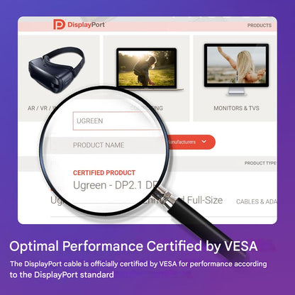 Cablu UGREEN DisplayPort 2.1 certificat VESA, de 2 m, suport 16K@30Hz, 8K@240Hz, 4K@240Hz, 40 Gbps, HDR, HDCP 2.2, DSC 1.2a, FreeSync/G-Sync, compatibil PC, monitor gaming, TV