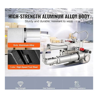 Aparat pneumatic de legat banda PP/PET, latime de 1, 9 - 2, 54 cm, forta mare intindere 4000N, presiune de 0, 5 - 0, 8 MPa, pentru hartie, aluminiu, otel, lemn, fibre chimice, bumbac, panouri din lemn, marmura, caramizi